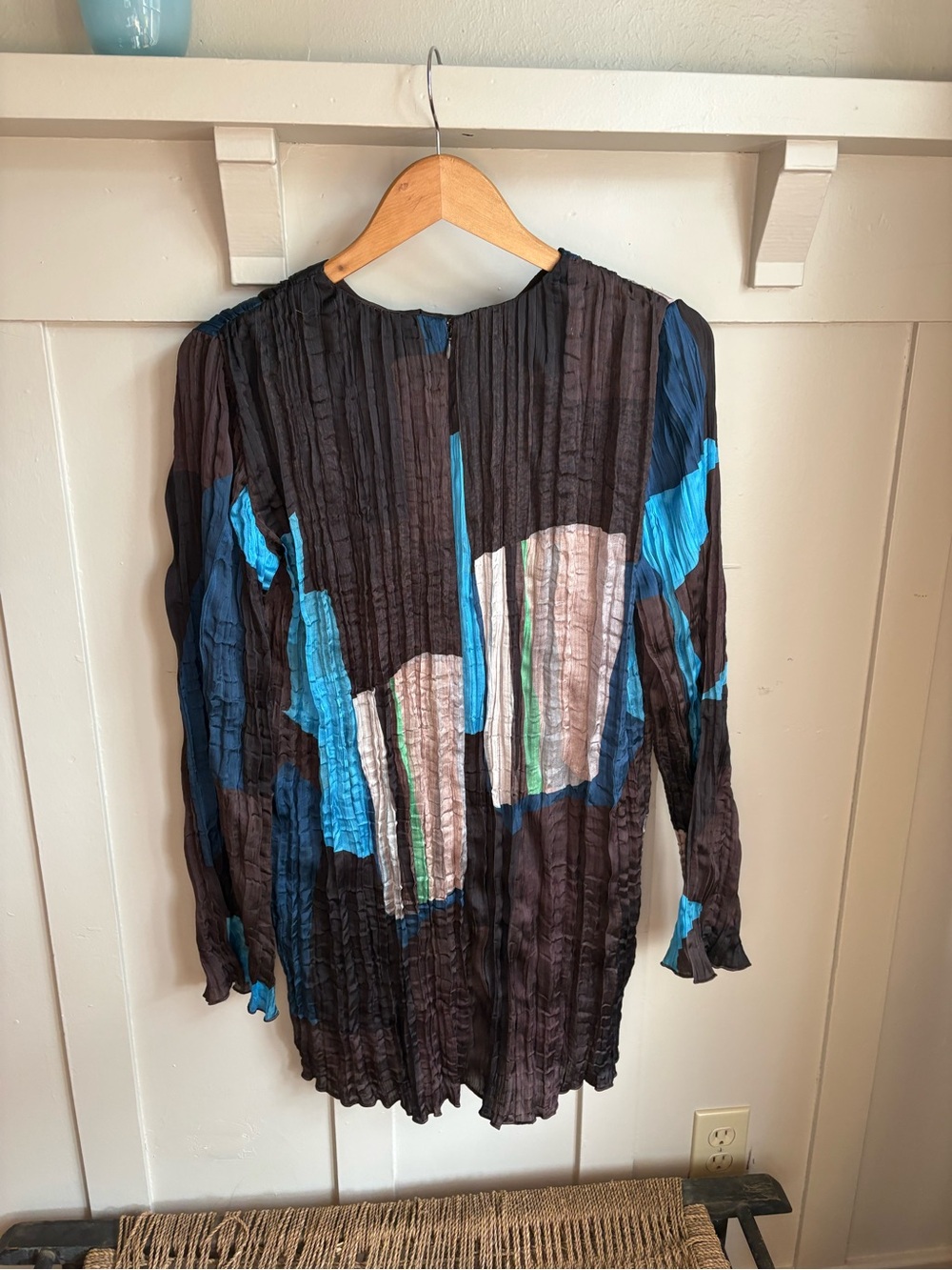 STAUD Brown Long Sleeve Mini Kona Dress with Turquoise & Cream Accents - Picture 10 of 11